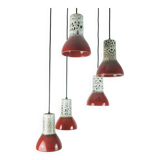 1970s mid century pendant light 5-light cascading lamp with fat lava cerami