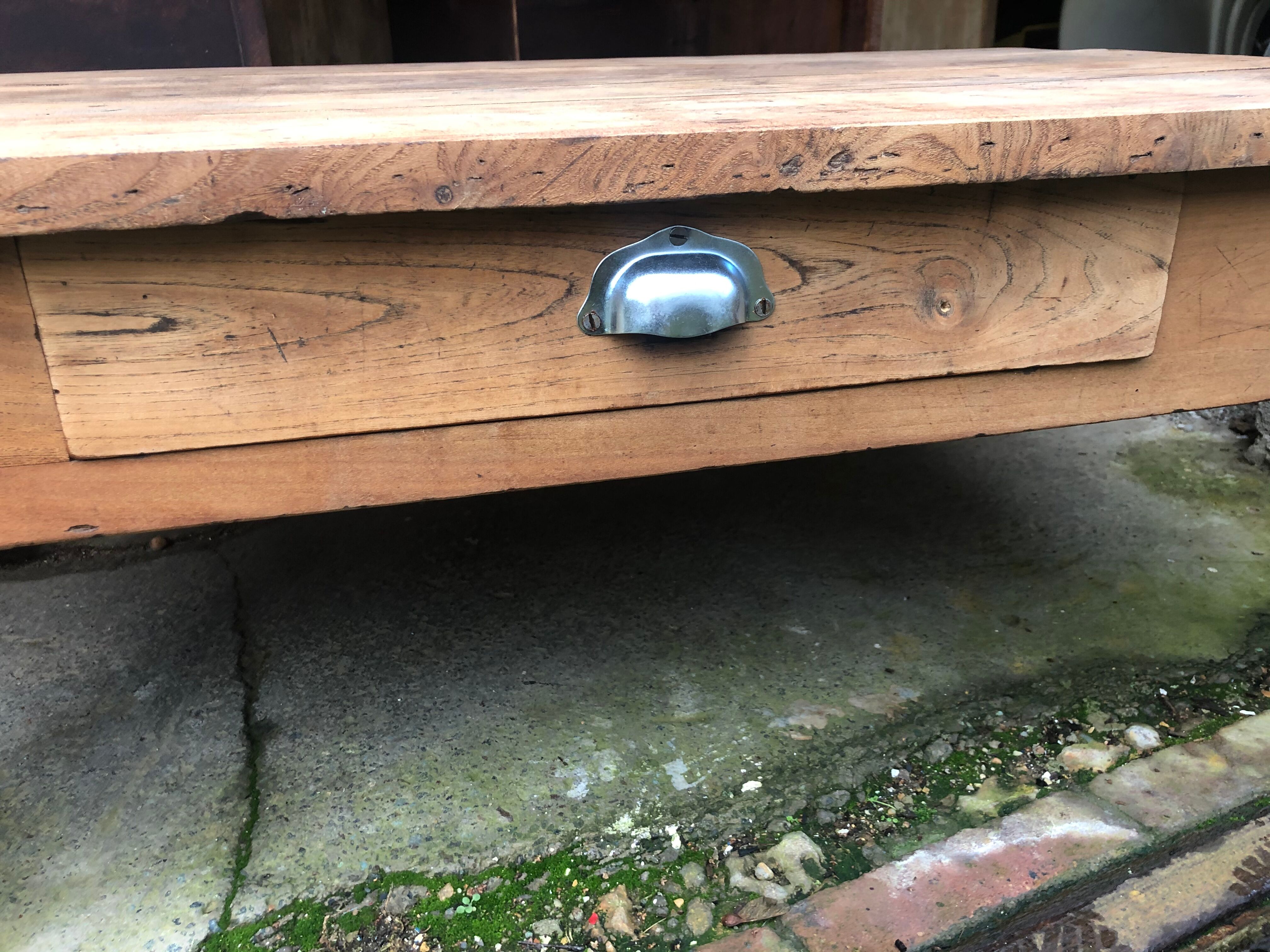 Raw wood farm table coffee table