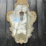 Venetian Murano Glass Mirror, Gilded with Fine Gold, Engraved Mirror, Circa 1950