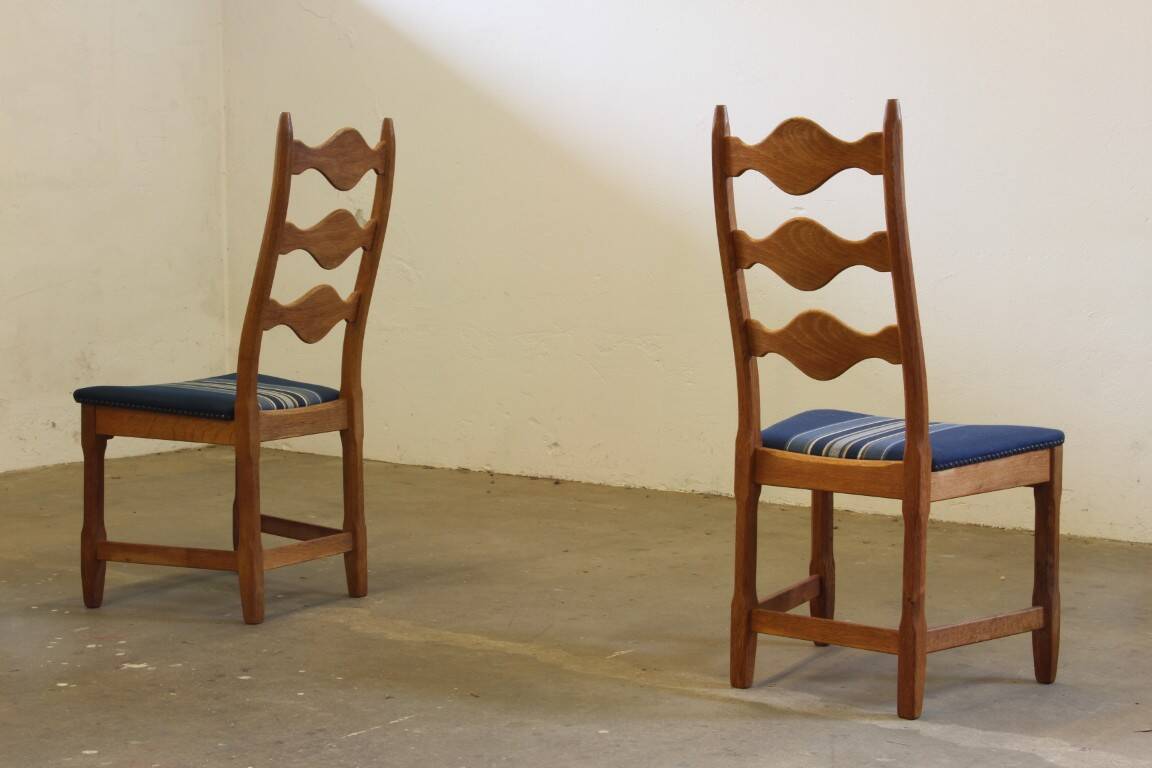 Vintage 1960s Danish Brutalist Oak High Back Chairs style of Henning Kjærnulf