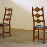 Vintage 1960s Danish Brutalist Oak High Back Chairs style of Henning Kjærnulf