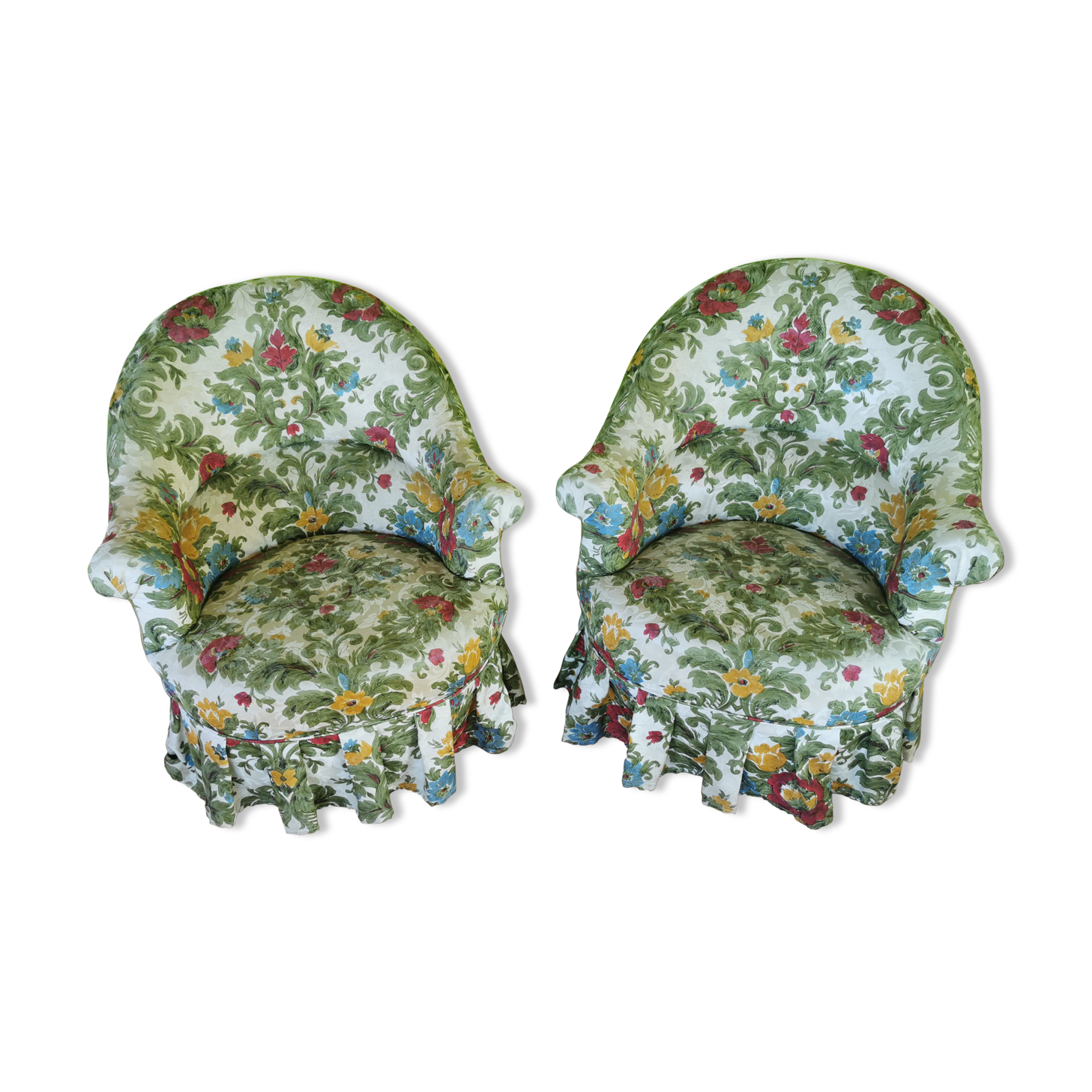 Pair of armchair toad flower fabric