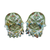 Pair of armchair toad flower fabric
