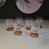 Set of 6 faceted amber stemmed glasses – French glassware from the 60s/70s