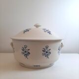 Large soup tureen in Saint Uze earthenware with blue flowers.