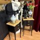 Paire de chevets Louis XV transition noir satiné & marbre beige