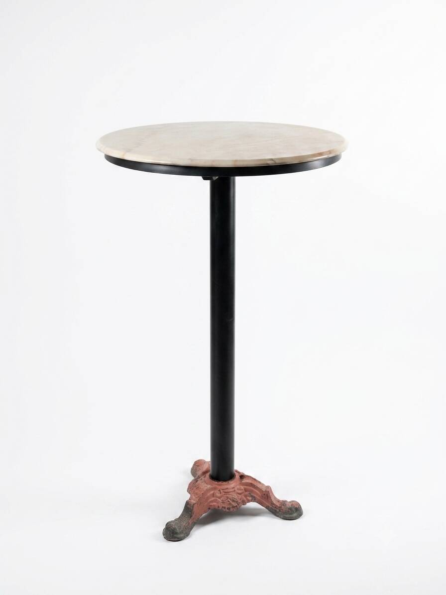 Bistro standing table with marble top and cast iron base.