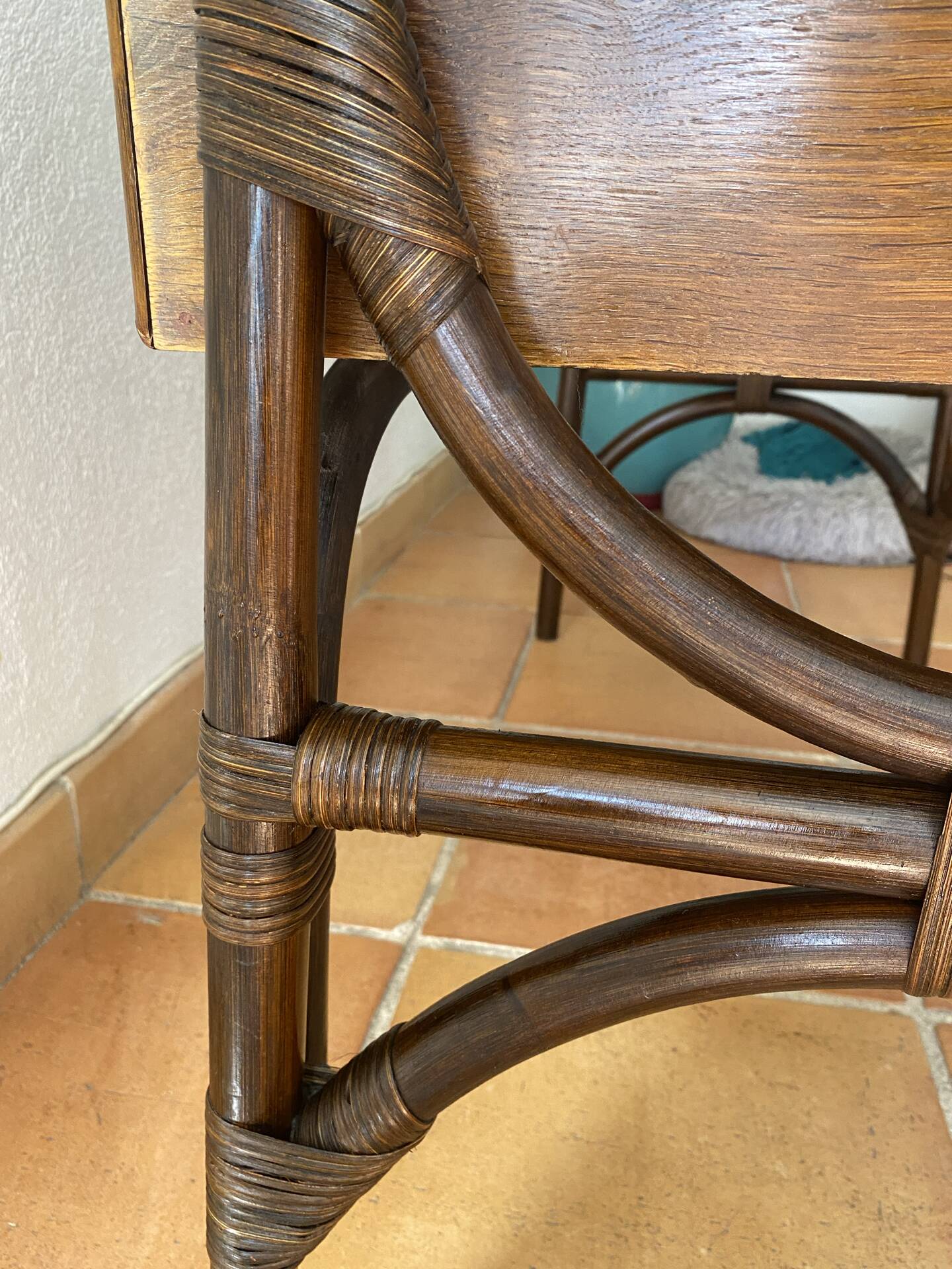 Rattan desk with three drawers