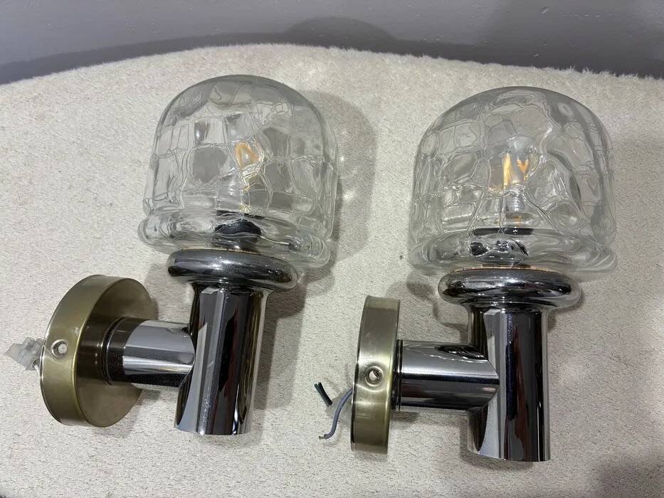 Rolf Kruger for Neuhaus Chrome & Glass Sconces — Pair, 1970s