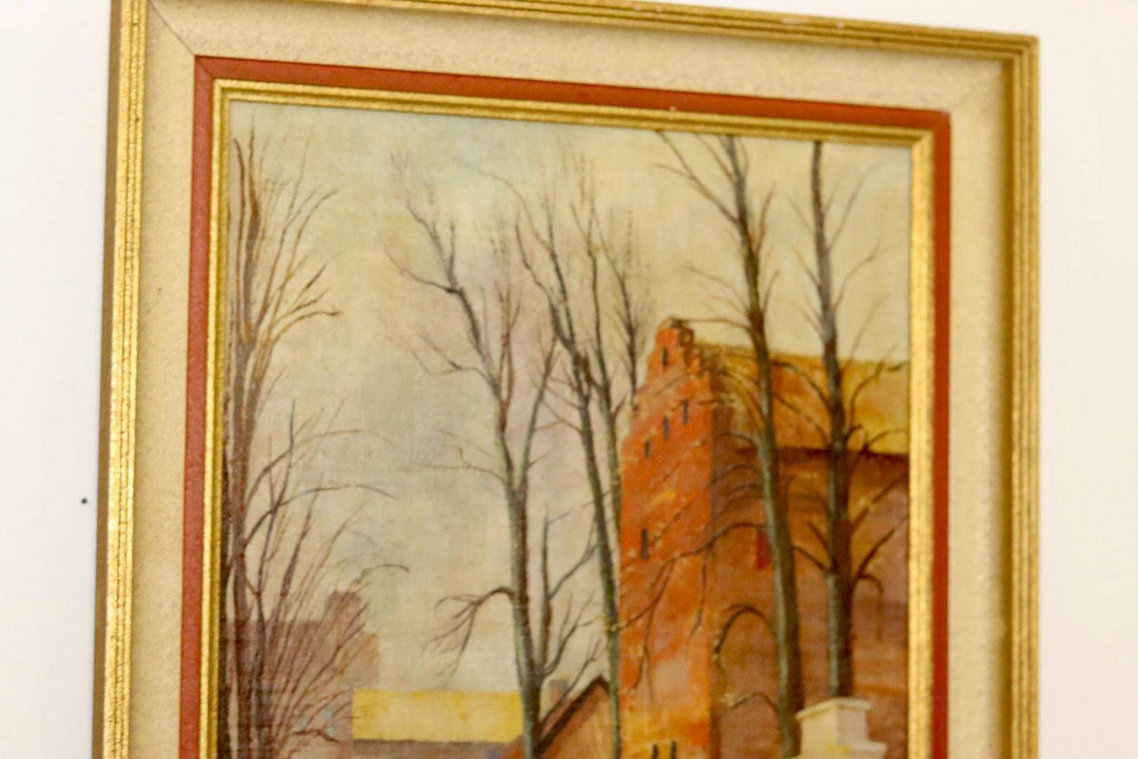 Oil painting on Swedish canvas from the mid-1940s "Street" by Sven Bertil Berg – Vintage and framed.