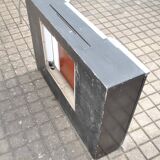 Vintage mirror cabinet in wood and chrome metal - backlit dressing table shelf 1950-1960