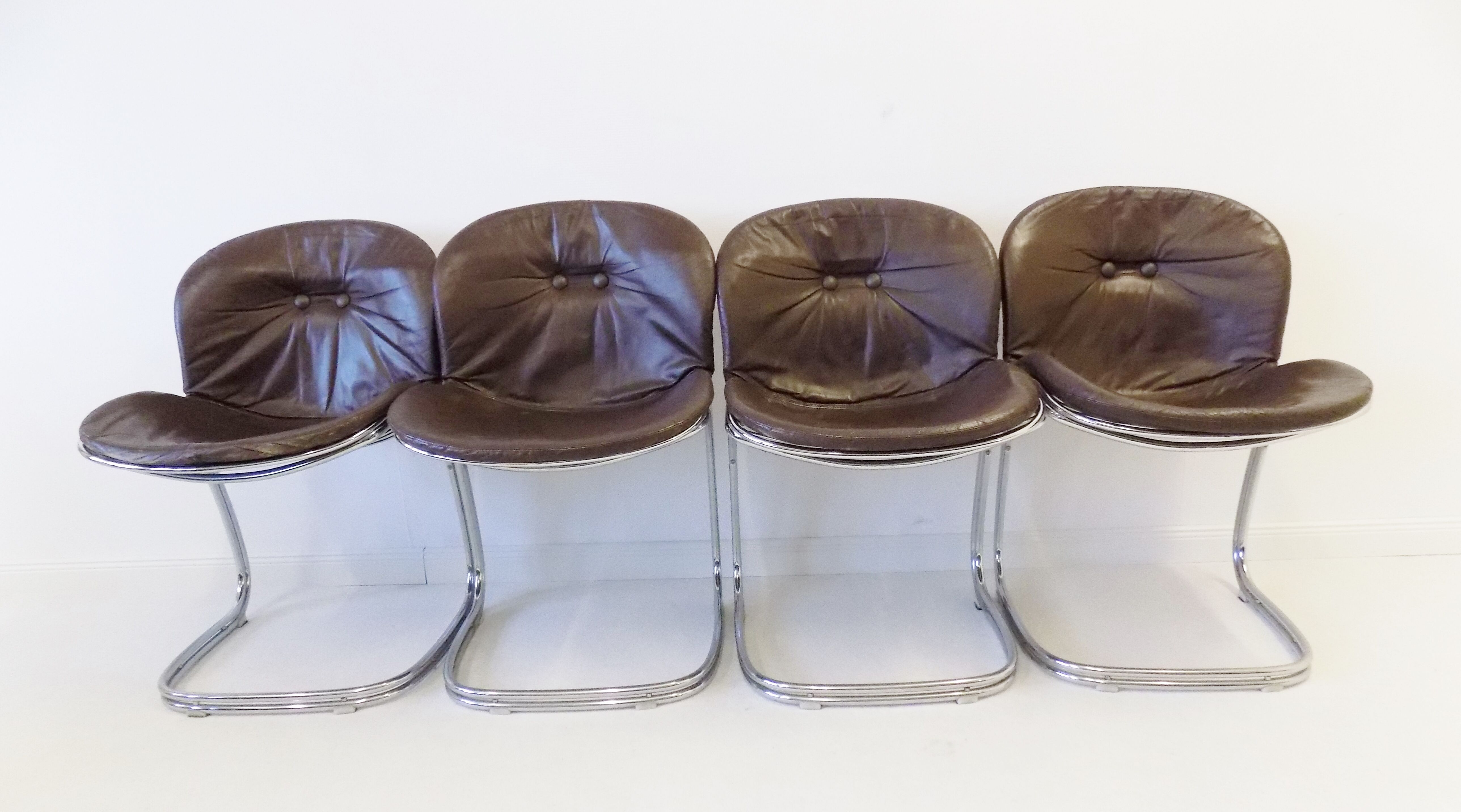 Rima Sabrina set of 4 leather dining chairs by Gastone Rinaldi
