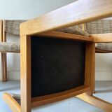 Set of 6 mid-century chairs in honey wood and tweed, 1970 design by dlg Regain.