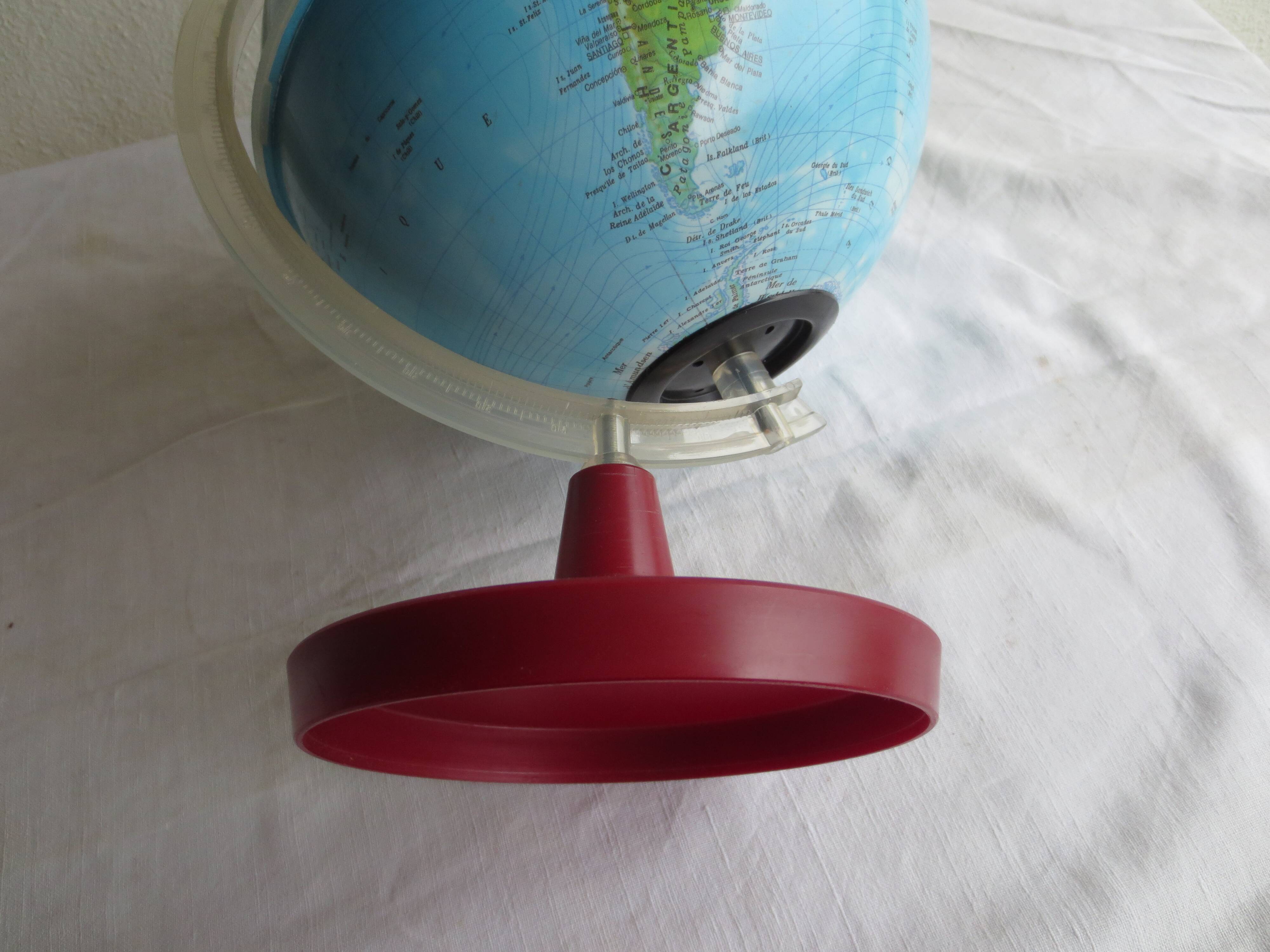 vintage world map, burgundy plastic base