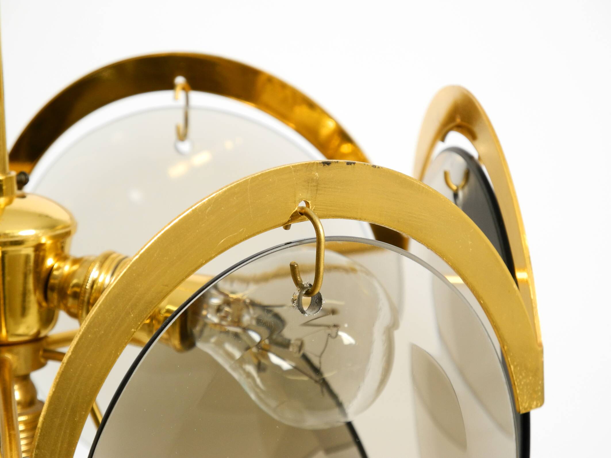 60s large brass ceiling chandelier with large round glass plates