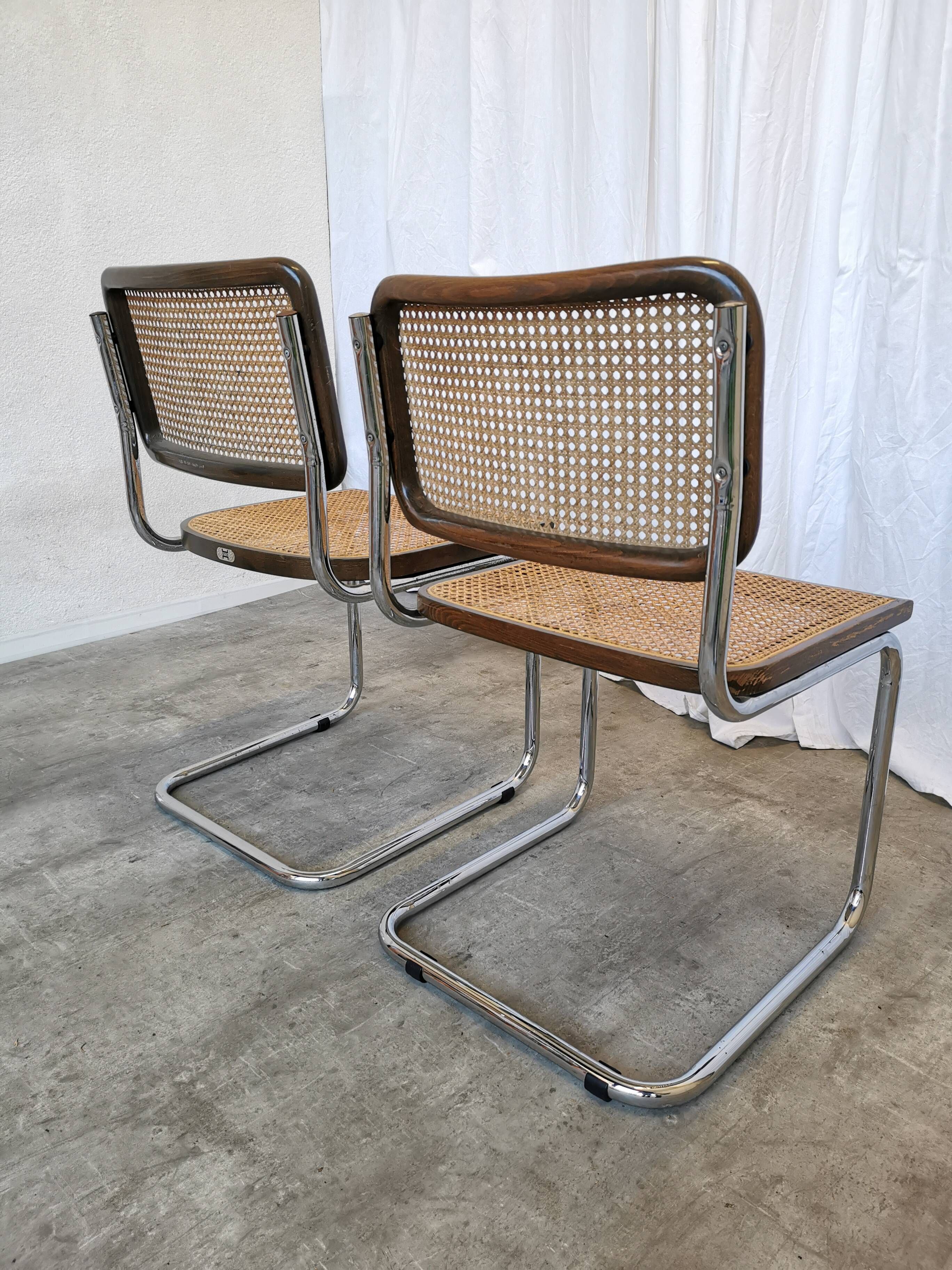 Set of 2 Vintage Cesca Cane Chair: 1970s Italian Mid-Century Modern Dining