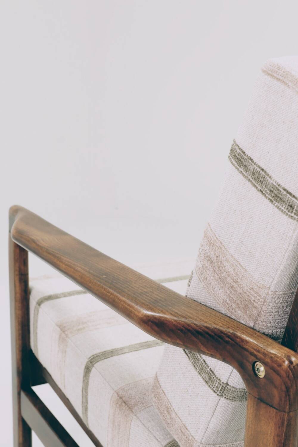 Scandinavian armchair natural linen beige striped fabric 1965