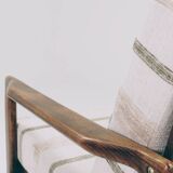 Scandinavian armchair natural linen beige striped fabric 1965
