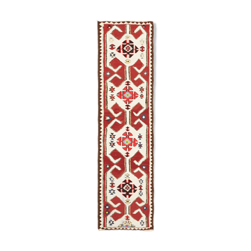 Turkish Handwoven Vintage Herki Kilim 96 cm x 332 cm