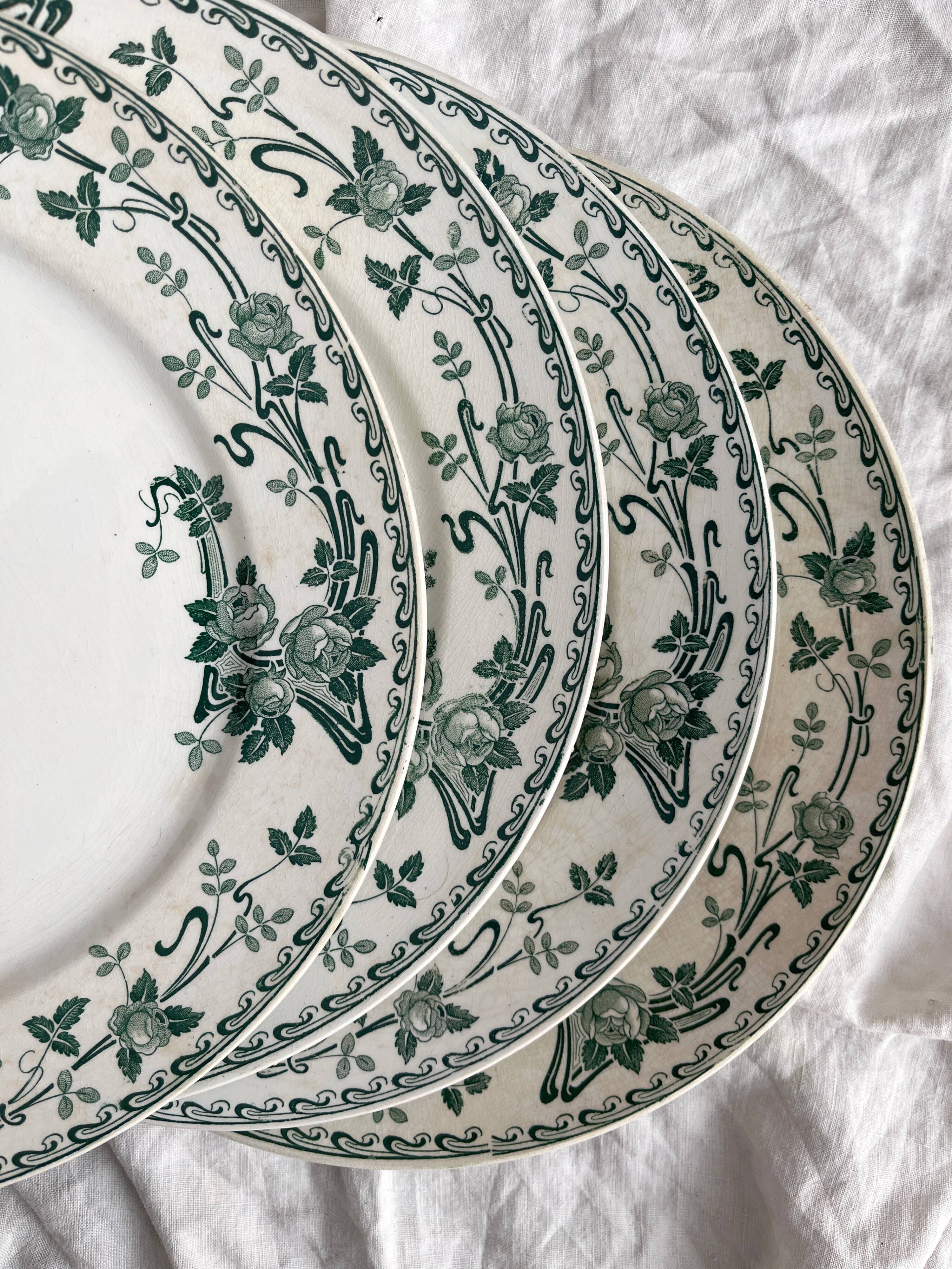 4 ironstone dinner plates "Rosa" Boch Freres Keramis BFK