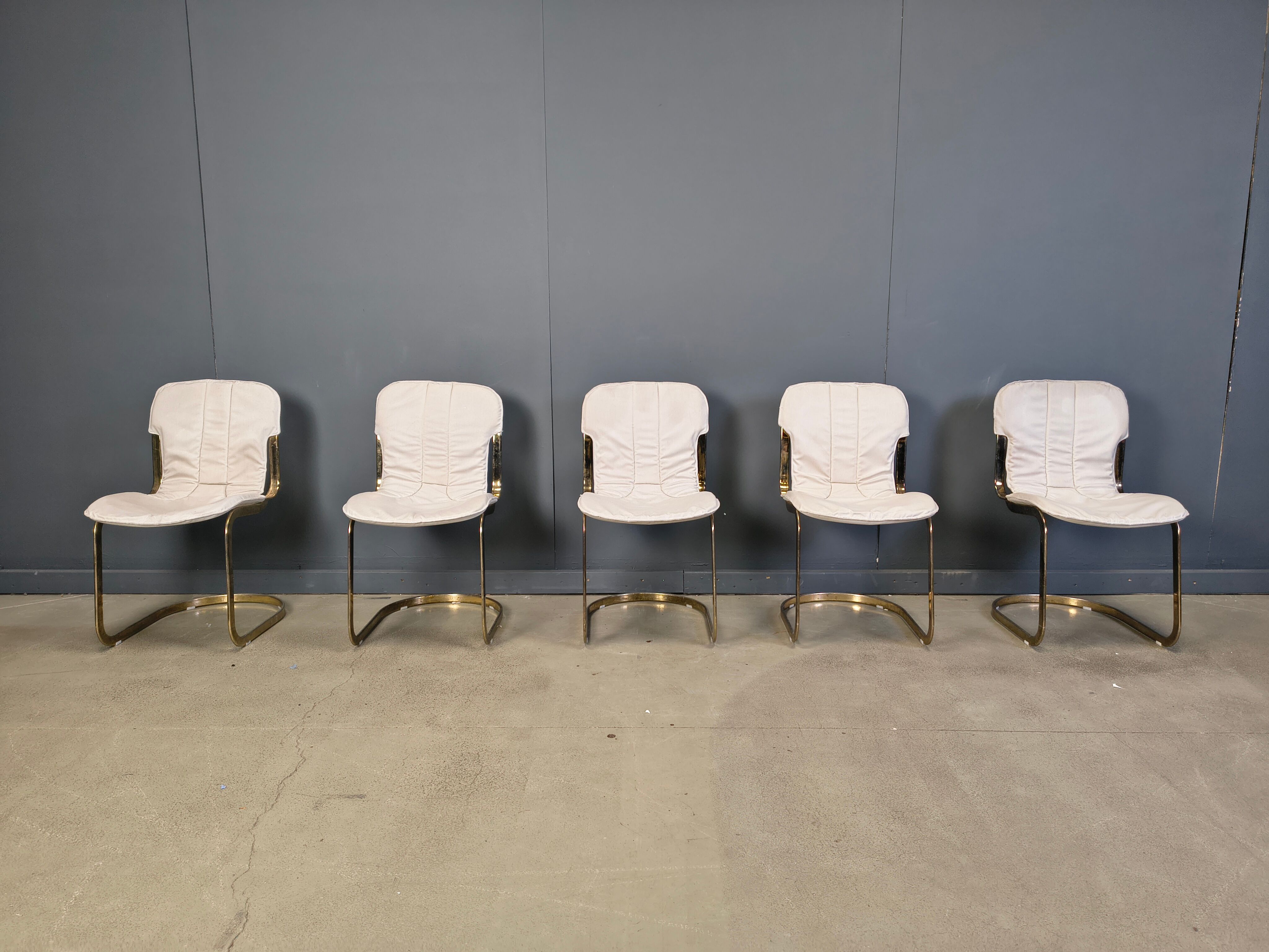 Vintage dining chairs by Willy Rizzo for Cidue set of 5, 1970s