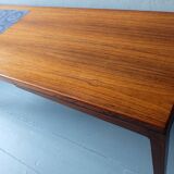 Rosewood coffee table with blue ceramic tiles, Denmark 1960s