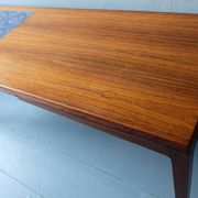 Rosewood coffee table with blue ceramic tiles, Denmark 1960s