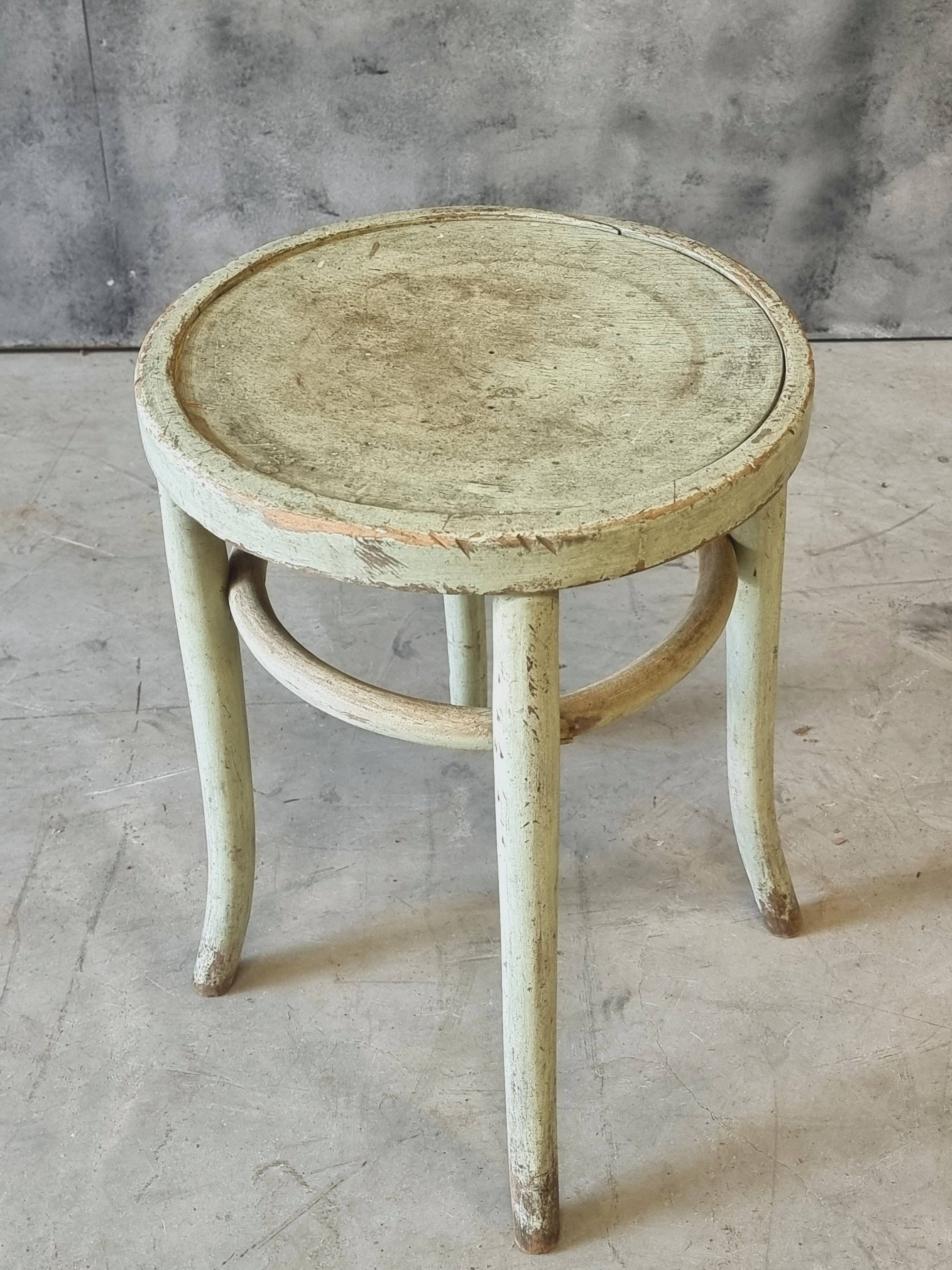 Antique stool side table Thonet style mint green