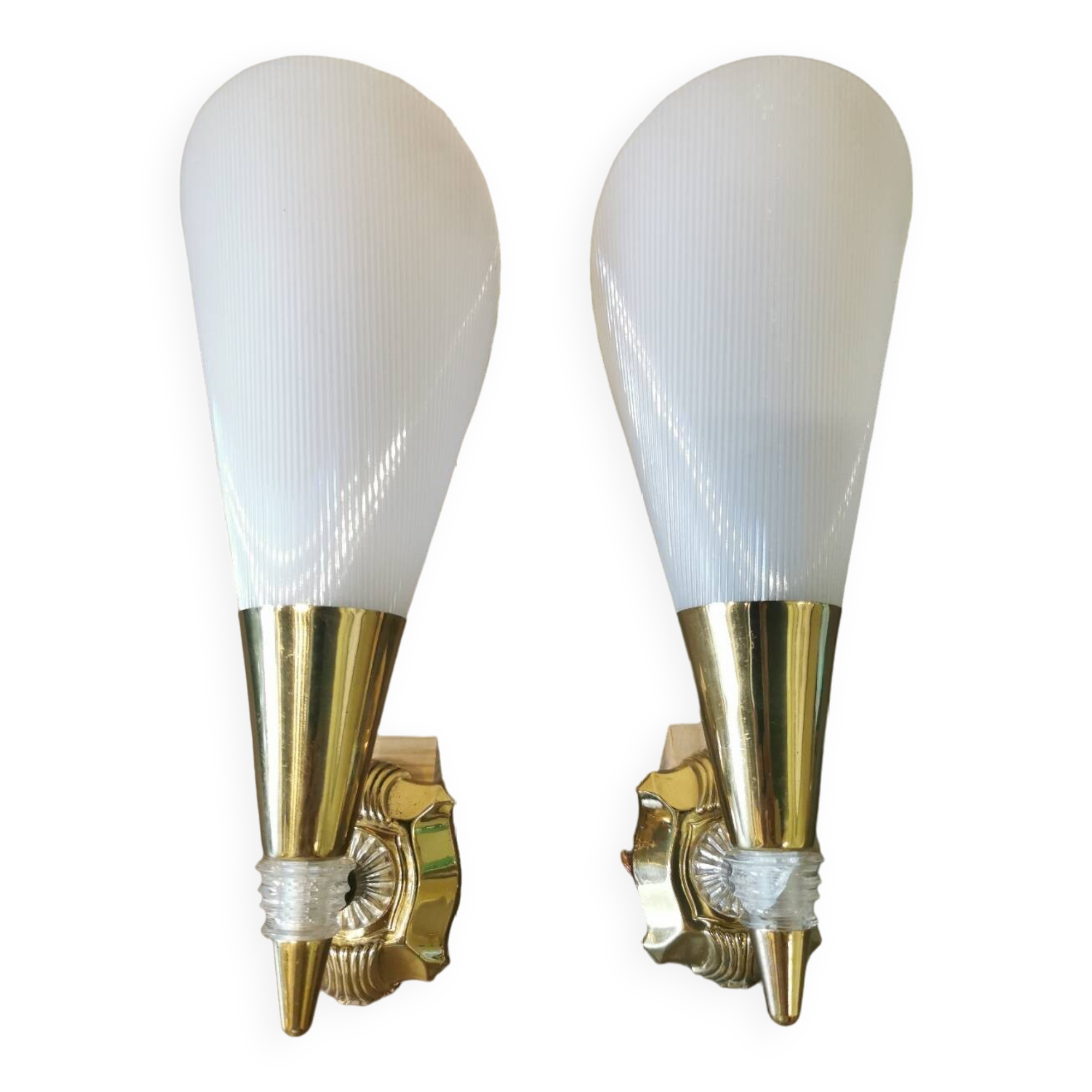 Pair of vintage brass and acrylate wall lights
