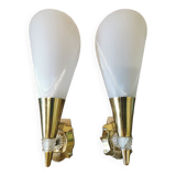 Pair of vintage brass and acrylate wall lights