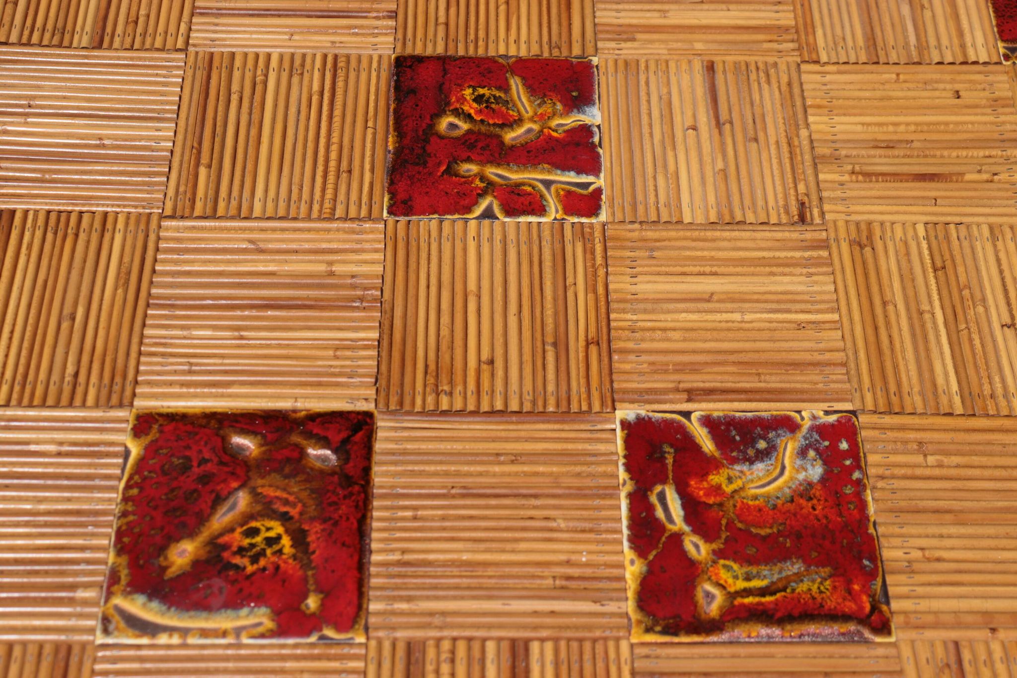 Audoux Minet attribution  rattan and ceramic dining table