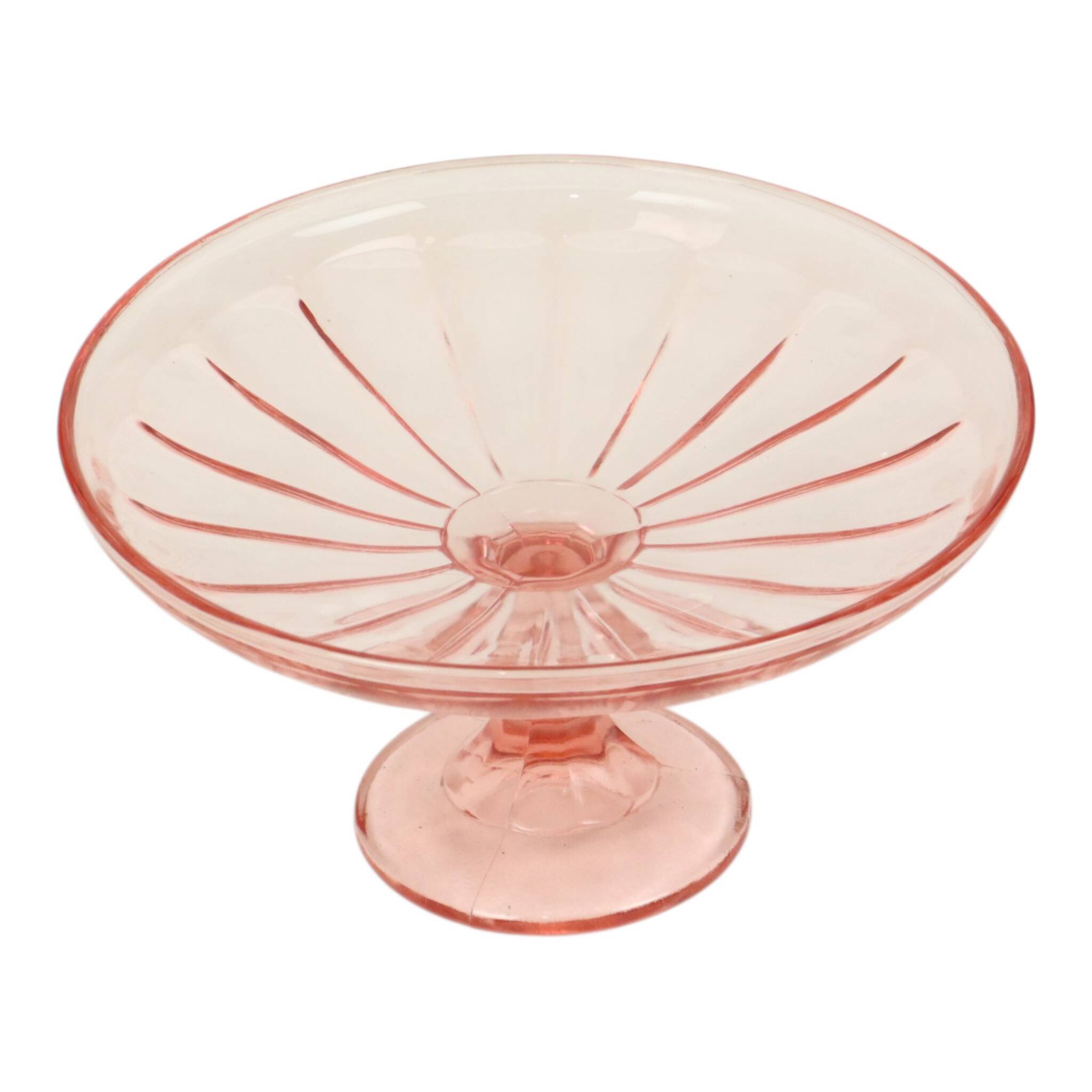 Bol à fruits haut Art Déco rose en verre dépression 28 cm