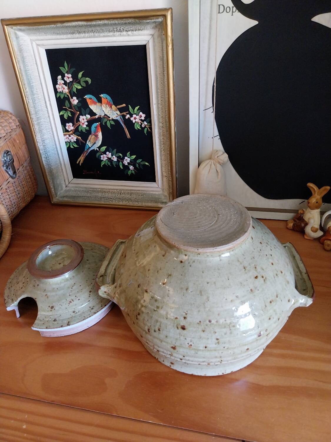 Vintage handcrafted enameled stoneware soup tureen