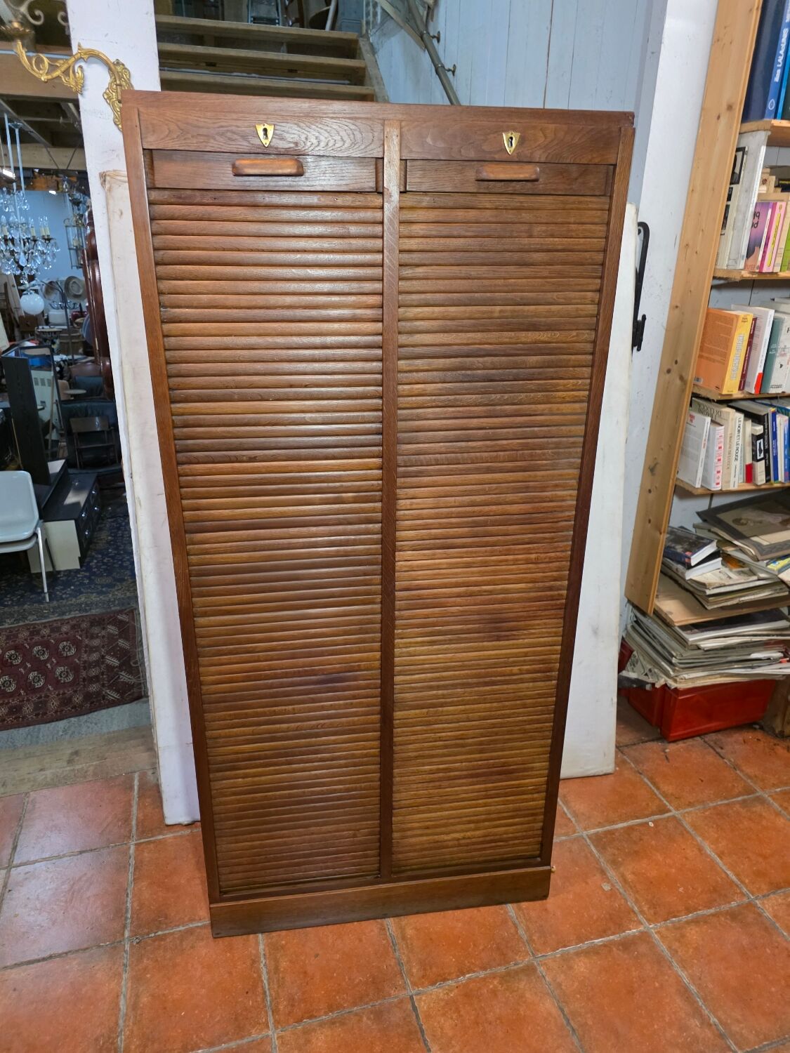 Antique double curtain oak cabinet