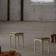 A pair of antique Danish stools, seats in lambswool, late 19th century.