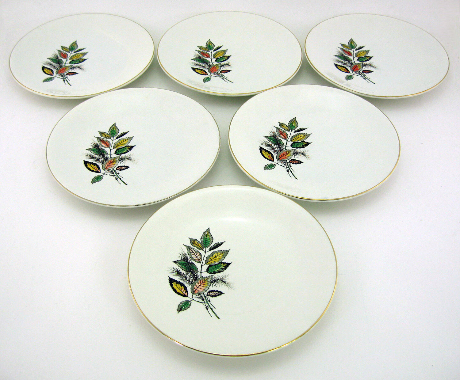 6 flat porcelain plates - foliage decoration Sous-Bois - Digoin & Sarreguemines France