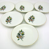 6 flat porcelain plates - foliage decoration Sous-Bois - Digoin & Sarreguemines France