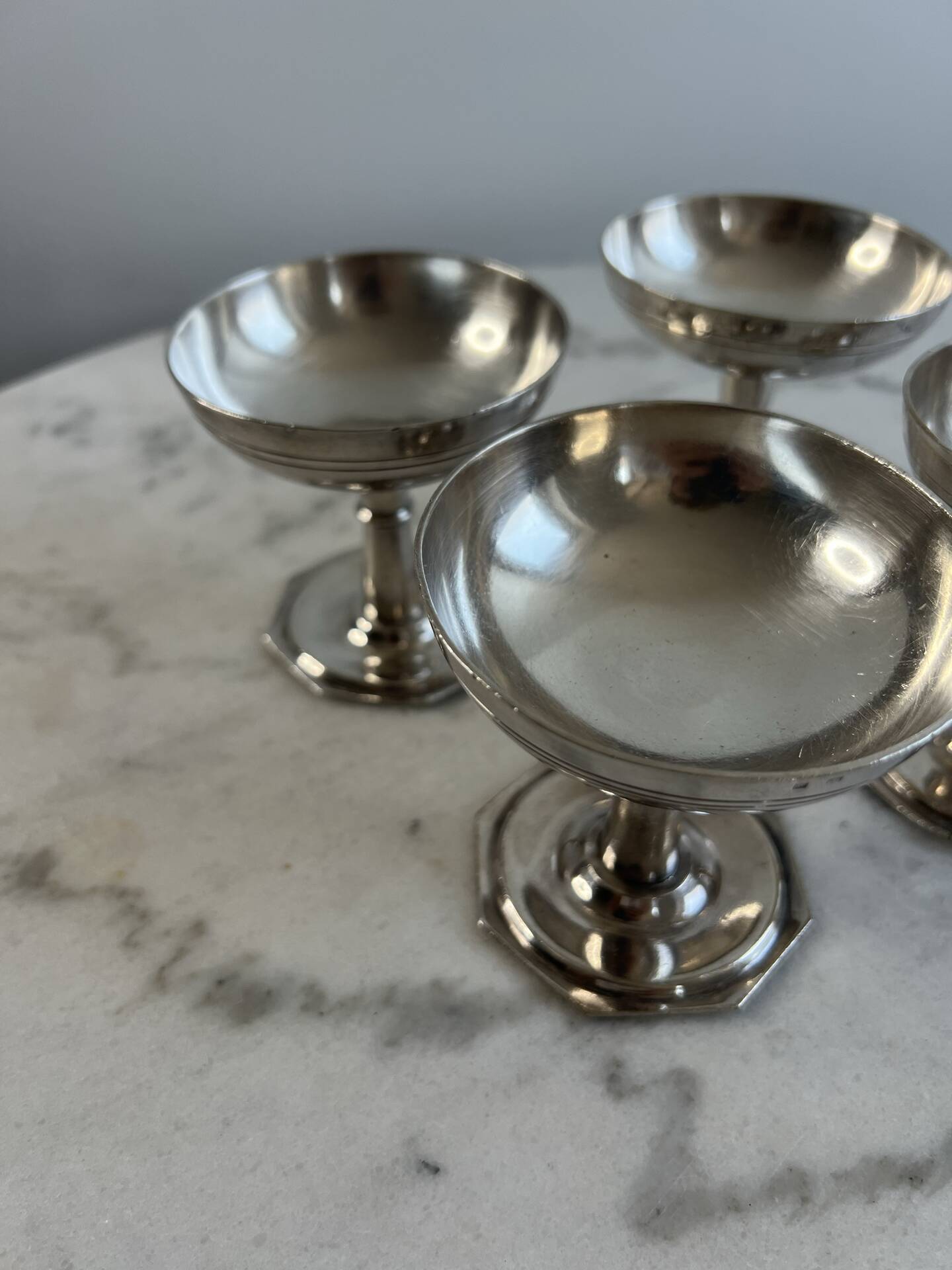 Set of 4 silver-plated ice cream bowls, hallmark, octagonal base, A