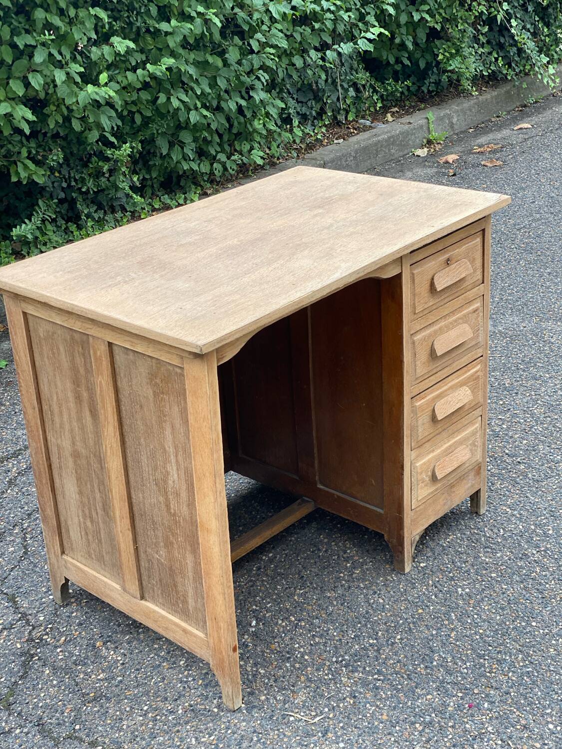 Renovated vintage American desk in raw wood