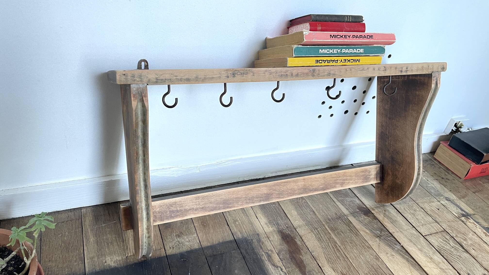 ETAGERE Vintage 5 Crochets BOIS Brut