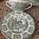 Ensemble de 2 bols à bouillon et soucoupes verts ironstone England