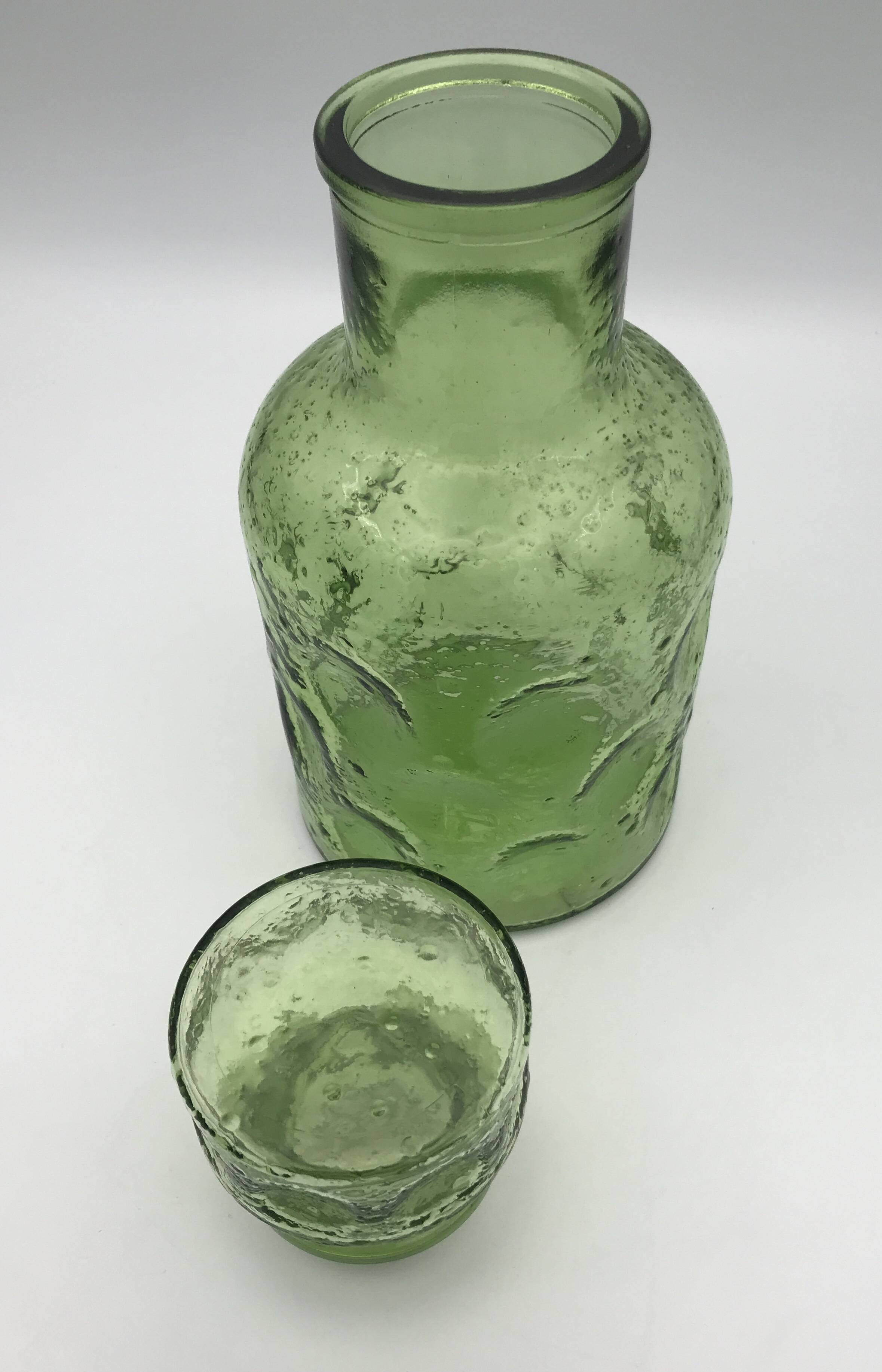 Vintage Green GLASS CARAFE in Empoli style with effect 24.5 cm