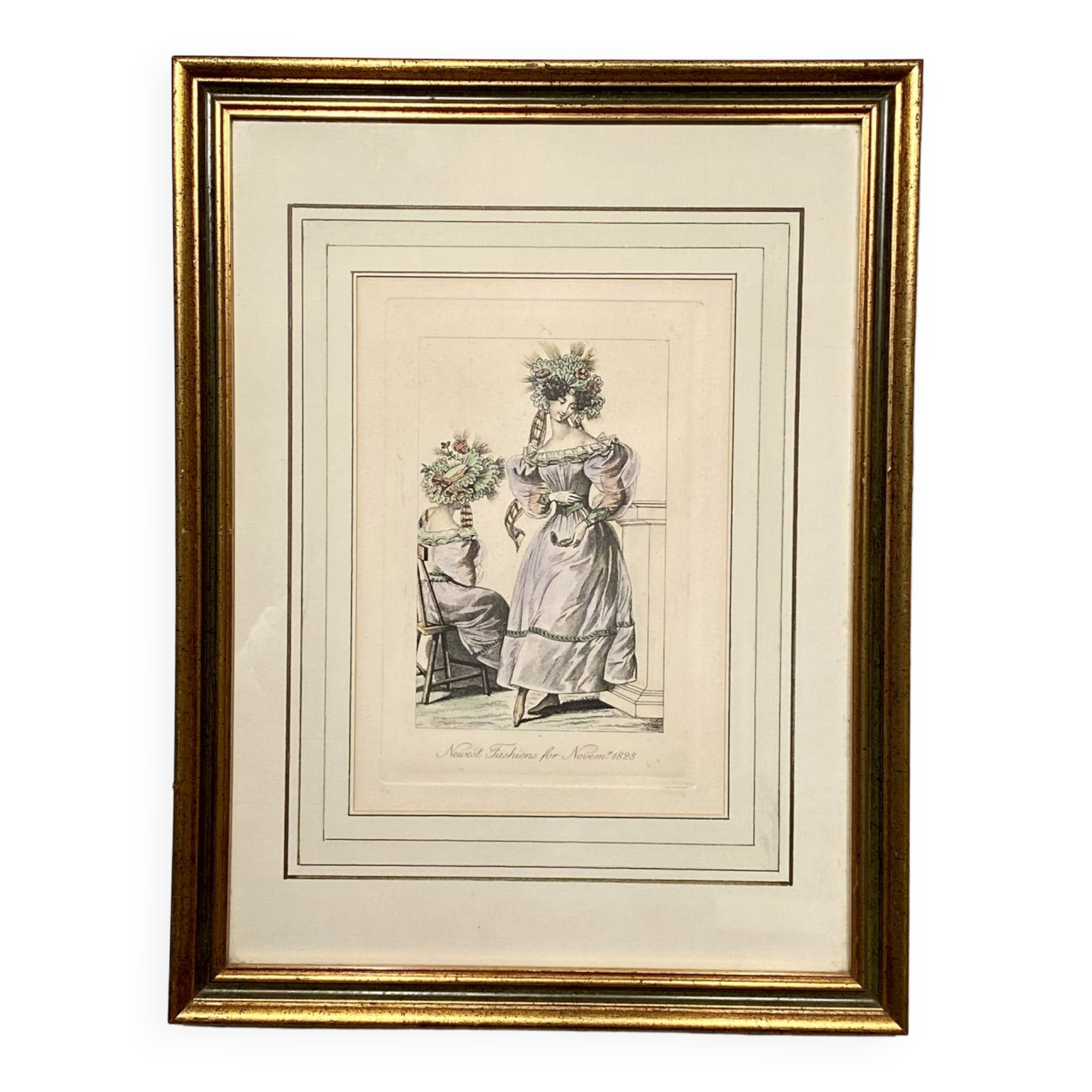 Gravure de mode, les Parisiennes , datée 1828