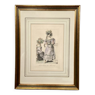 Fashion engraving, Les Parisiennes, dated 1828