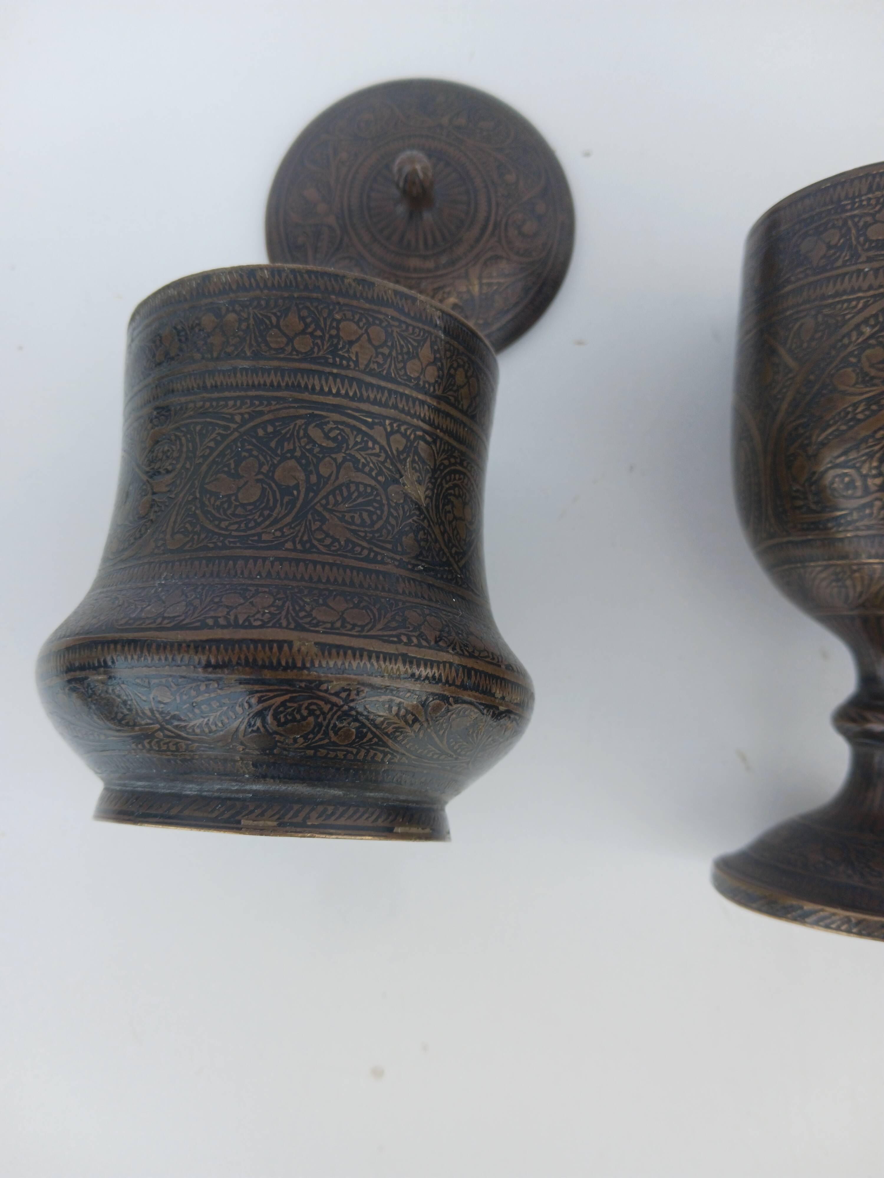 Bronze damasked covered pots Kadjar Afghanistan Persian Islamic art