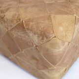 Vintage leather pouf - natural leather - natural patina - hand-sewn - square - 1970s