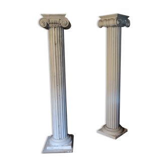 Pair of plaster Ionic columns H 2.25 m