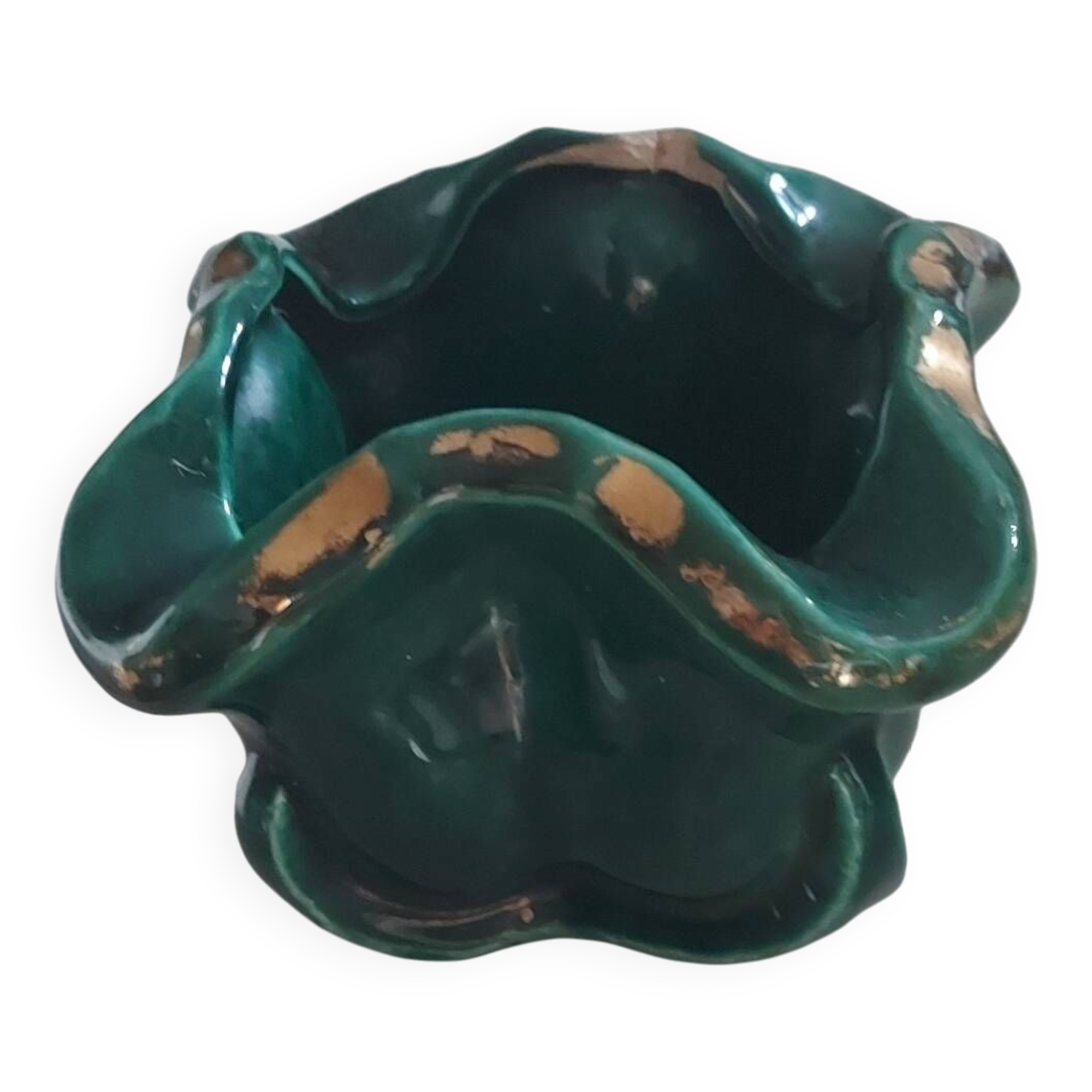 Ancien cendrier céramique vert doré signé SRB paris