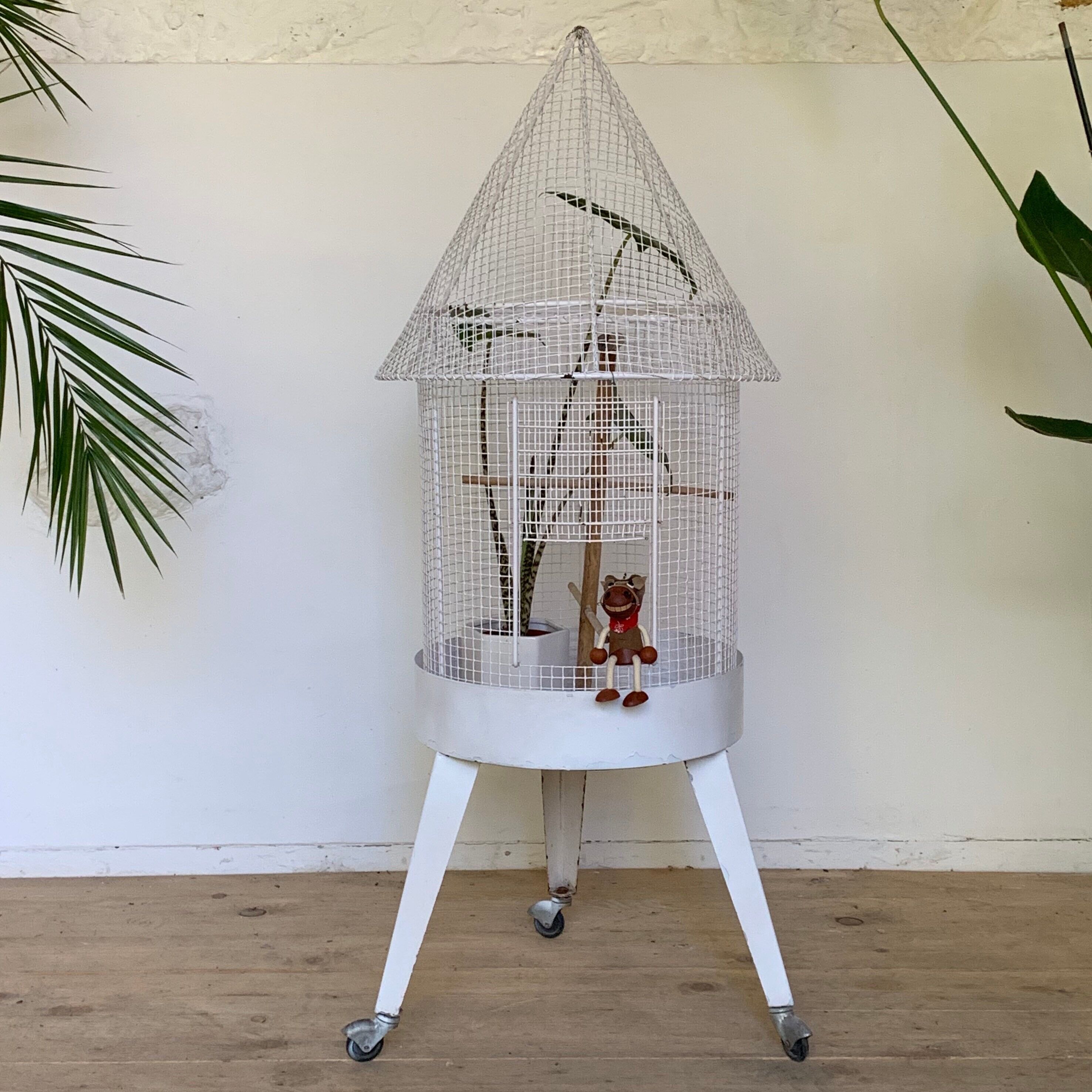 Vintage Rolling Tripod Bird Cage