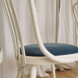 Set of 4 Vintage Bentwood White Dining Chairs in Ligna Style wit Blue Seat